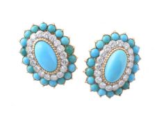 A pair of 1960s turquoise and diamond ear clips by Cartier