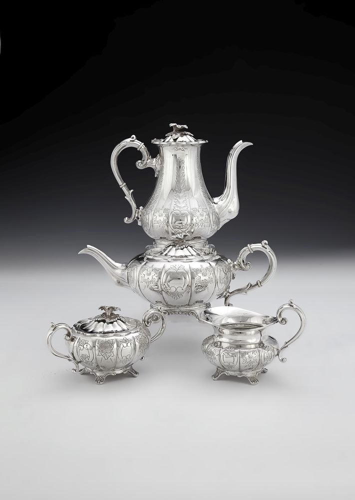 A silver lobed baluster four piece tea and coffee service of good gauge