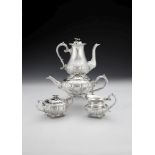 A silver lobed baluster four piece tea and coffee service of good gauge