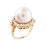 A South Sea cultured pearl and diamond ring