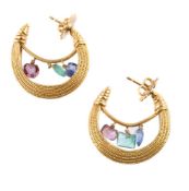 A pair of gold coloured multi gem set earrings by Natalia Josca