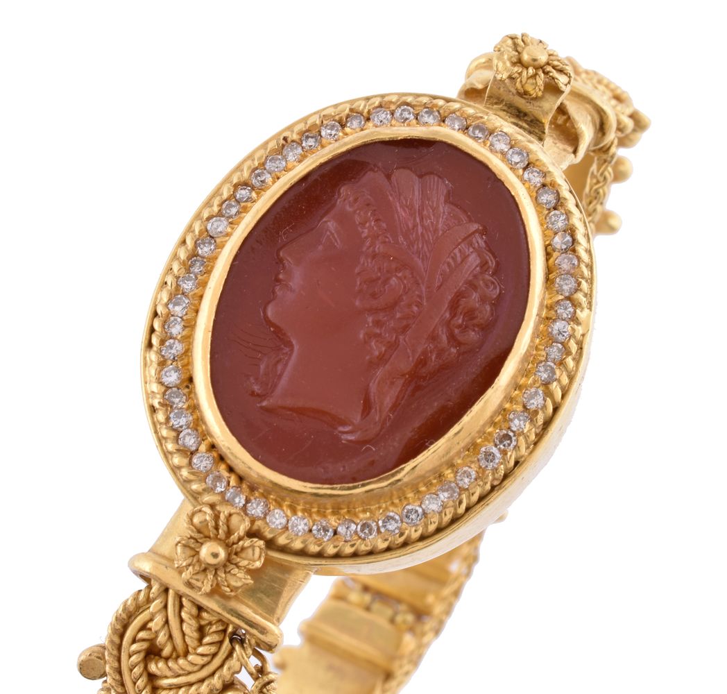 A diamond and antique glass cameo bracelet by Natalia Josca - Image 2 of 4