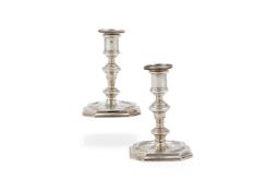 A pair of Victorian Britannia standard silver canted-rectangular short candlesticks by George Fox