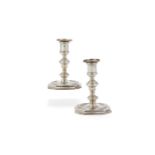 A pair of Victorian Britannia standard silver canted-rectangular short candlesticks by George Fox