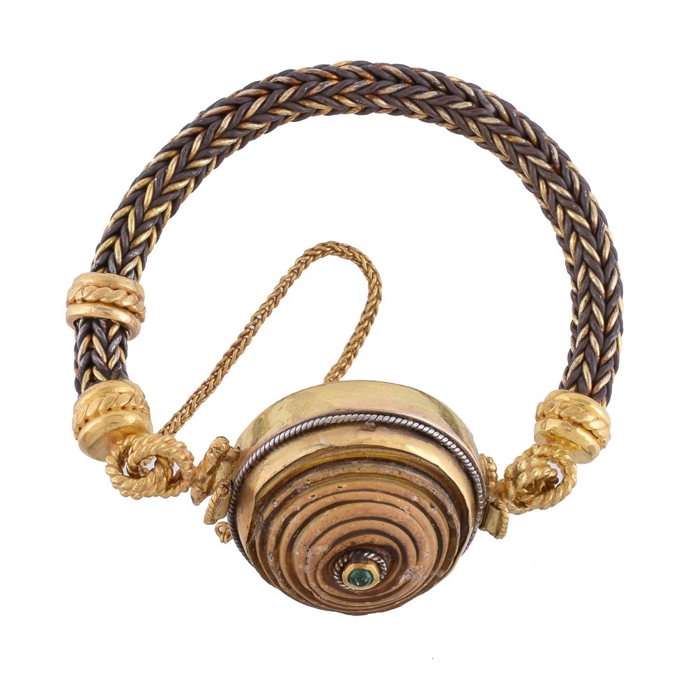 A silver, silver gilt and Roman glass spindle whorl bracelet by Natalia Josca - Image 2 of 2