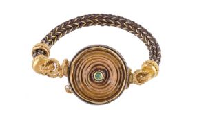 A silver, silver gilt and Roman glass spindle whorl bracelet by Natalia Josca