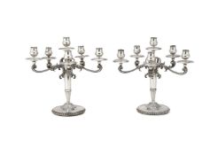 A pair of Italian silver six-light candelabra