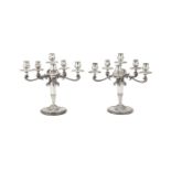 A pair of Italian silver six-light candelabra