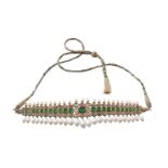 A modern Jaipur Indian enamel and freshwater cultured pearl choker necklace (guluband)