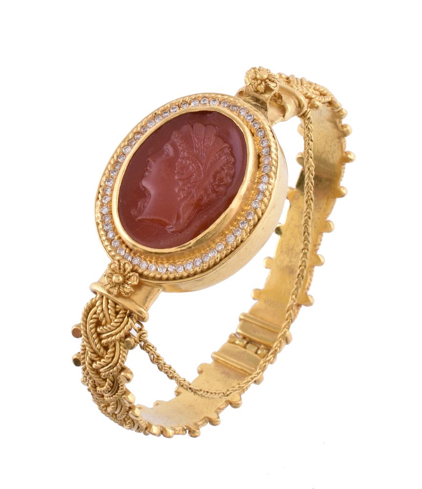 A diamond and antique glass cameo bracelet by Natalia Josca