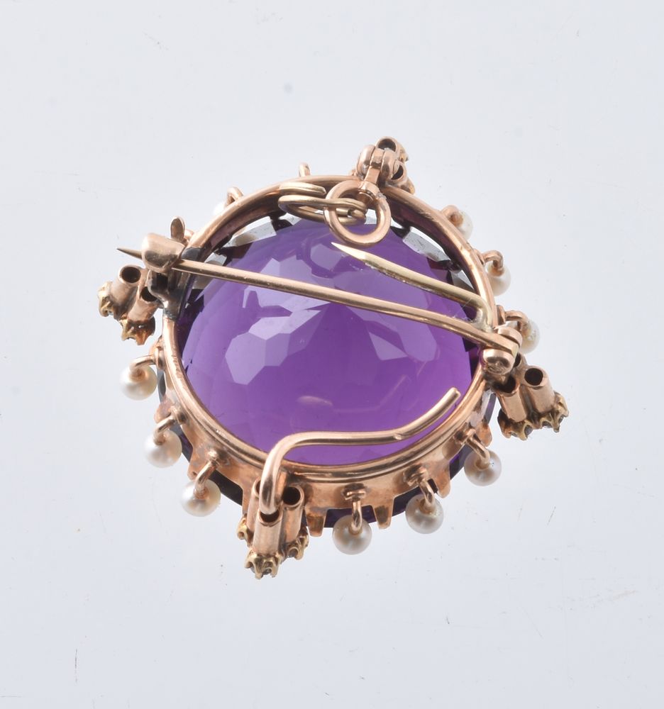 An amethyst, diamond and cultured pearl brooch - Image 2 of 2