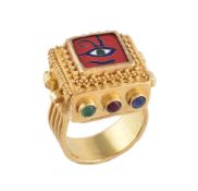 A gold coloured, enamel and gem set ring by Natalia Josca