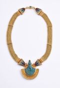 A gold, faience and enamel necklace by Natalia Josca