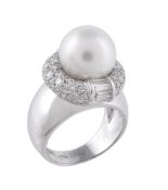 A South Sea cultured pearl and diamond ring