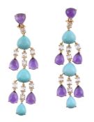 A pair of turquoise, amethyst and diamond ear pendants by Veschetti