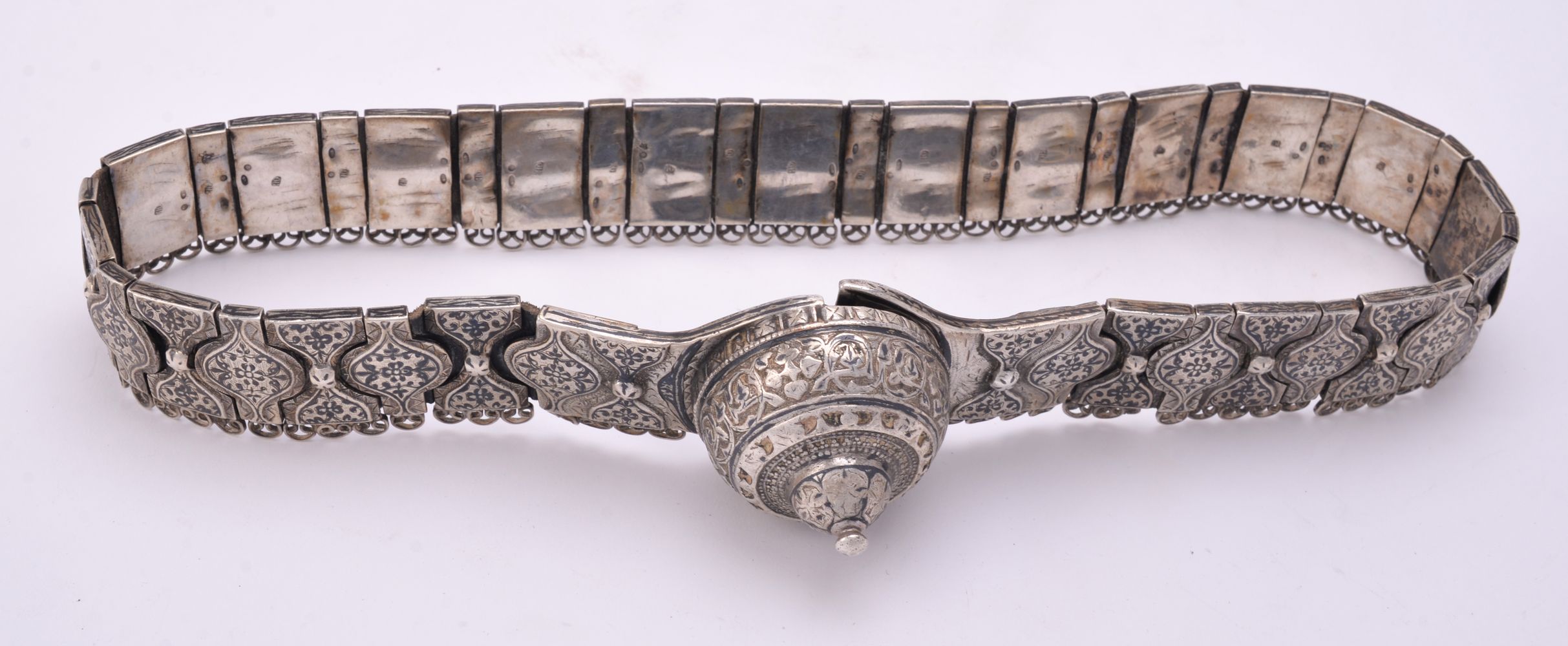 A Soviet Russian silver and niello panelled belt