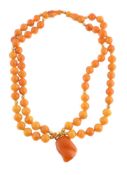 A pressed amber bead necklace