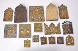 A collection of Russian brass and bronze icons