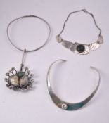 A Danish silver coloured and gem set necklace by Jacob Hull