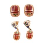 A pair of enamel scarab earrings