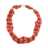 ϒ A coral and glass bead necklace