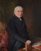 John Linnell (British 1792-1882), Portraits of Mr and Mrs D.L. Clare, half-length, holding a book, a