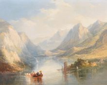 Thomas Creswick (British 1811-1869), A Swiss lake scene with figures in a boat
