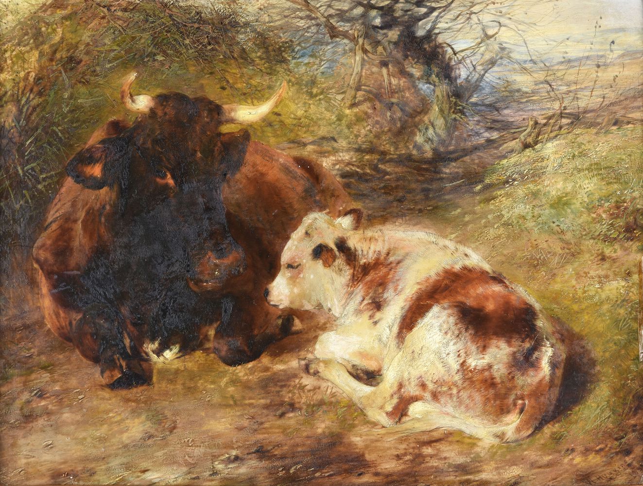 William Huggins (British 1824-1910), Recumbent cow and calf