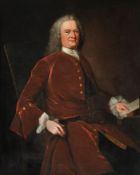 English School (Early 18th century), Portrait of William Morland Esq (1692-1774) holding the deed to