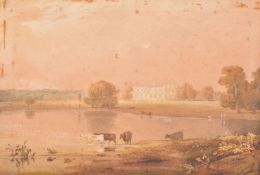 Follower of Anthony Vandyke Copley Fielding, Cattle watering in front of a country house