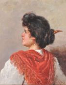 Attributed to Carmine Ciardiello (Italian 1871-1916), Portrait of a woman, in profile, with a red sh