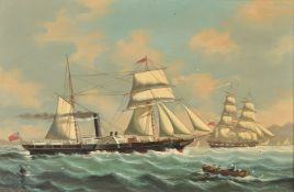 λ Salvatore Colacicco (Italian b. 1935), The Sail and Steam Ship Alcester with other Vessels