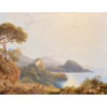 Circle of John H. Glover (British 1767-1849), Coastal landscape with a castle and figures