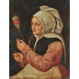 Follower of Marten van Cleve The Elder, A peasant woman with a spindle