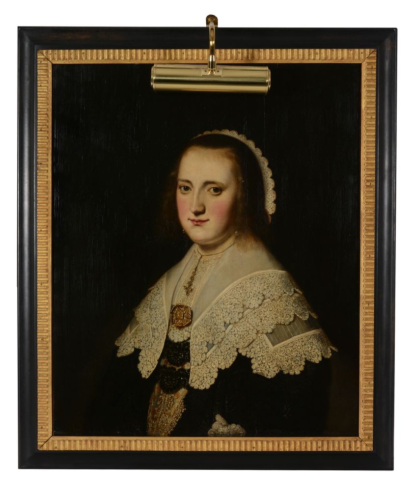 Circle of Thomas de Keyser (Dutch 1596-1667), Portrait of a lady, half-length, in a black dress with - Image 2 of 3
