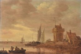 Jan Josefsz. van Goyen (Dutch 1596-1656), An estuary landscape on the Rhine with square tower and ta