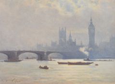 λ † William Alister Macdonald (British 1861-1948),The Houses of Parliament in the early morning mist
