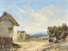 Attributed to Alfred Vickers (British 1786-1868), A track through a village; A ruined castle by a br