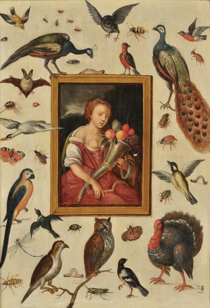Circle of Jan van Kessel the Younger (Flemish 1626-1679), Allegory of Abundance with trompe l'oeil p