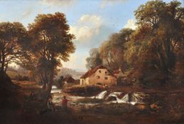 William Vivian Tippet (British 1833-1910), Watermill in a wooded landscape