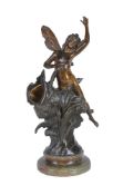 Hippolyte François Moreau, (French 1832 - 1927), a patinated and parcel gilt bronze figural vase,