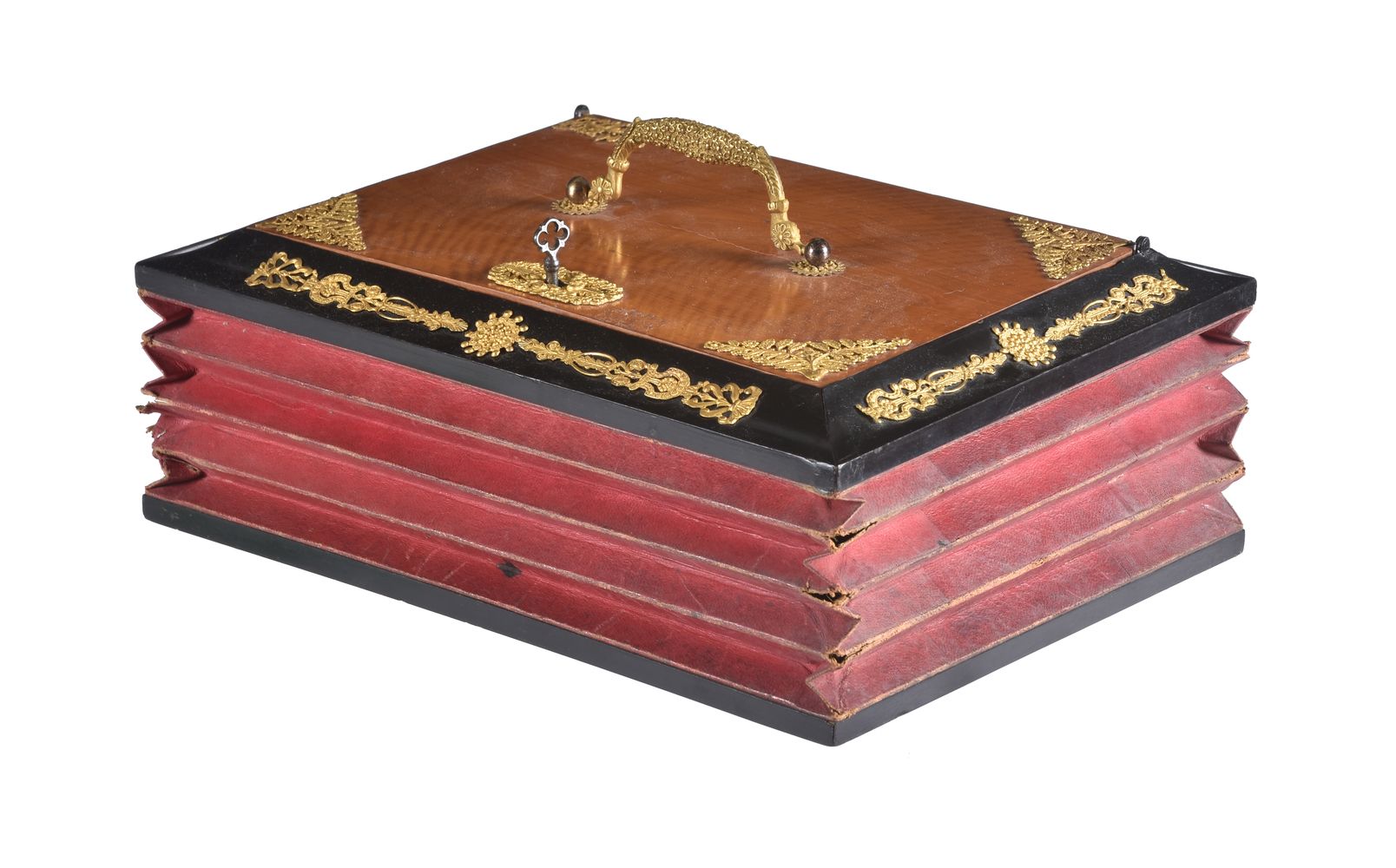 A Continental satin birch, ebonised, and gilt metal mounted stationery box