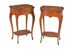 ϒ A pair of French tulipwood and parquetry side tables