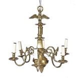 A Dutch brass six light chandelier, early 18th century