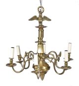 A Dutch brass six light chandelier, early 18th century