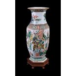 A Chinese 'Famille Verte' hexagonal vase