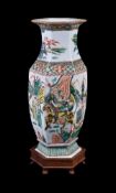 A Chinese 'Famille Verte' hexagonal vase