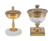 A fine Empire gilt bronze mounted glass encrier modelled as a brûle parfum