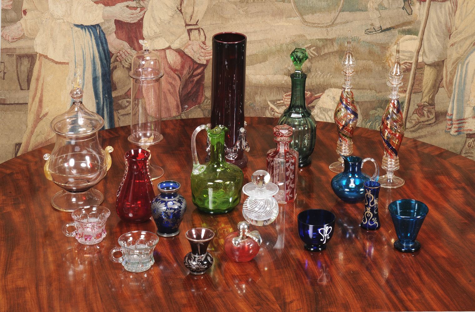 An assortment of mostly Continental clear and coloured glass