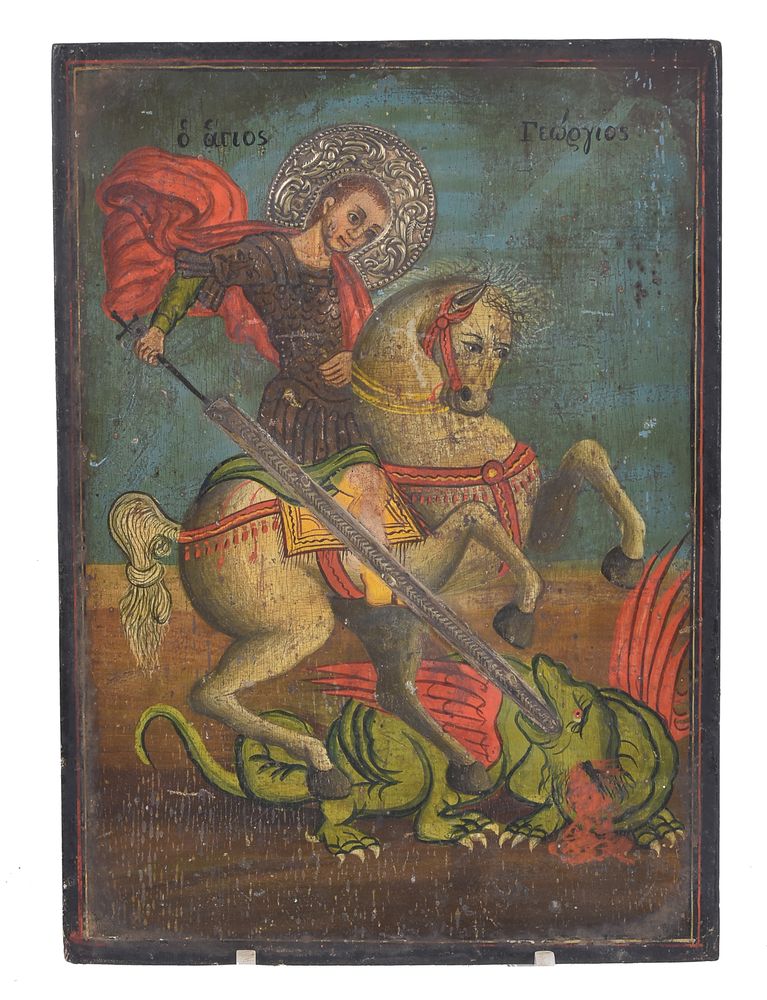 Greek Provincial School, late 19th century, an icon of St. George killing...